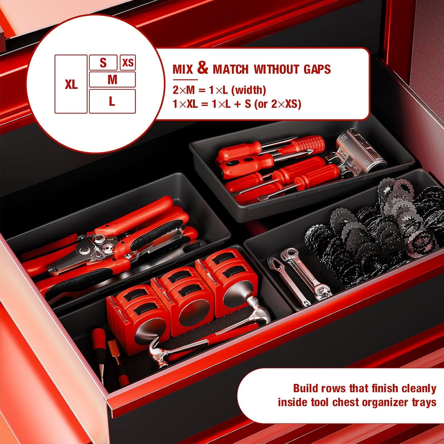 【48PCS & 5 Sizes】Tool Box Organizer Tray, Toolbox Drawer Organizer with Non-Slip Pads, Desk Drawer Divider Set, Fits Rolling Tool Chest Cabinet for Garage & Workbench