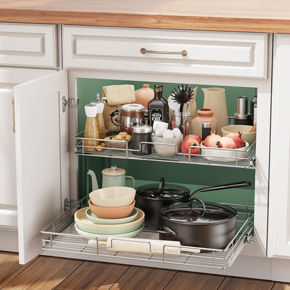 LOVMOR 2 Tier 31½"W x 21½"D, Individual Pull Organizer Kitchen Cabinet Storage Sliding Shelves