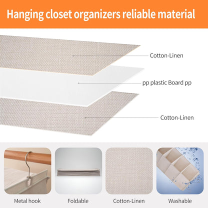 Large Hanging Sweater Organizer for Closet,Collapsible 6-Shelf Hanging Closet Shelves with Drawers, Washable (Beige -5 Shelf)