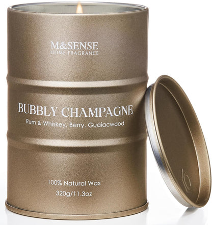 M&SENSE Bubbly Champagne Scented Candles - Home & Gift, Natural Soy, 70 Hour Burn Time, 11.3 oz
