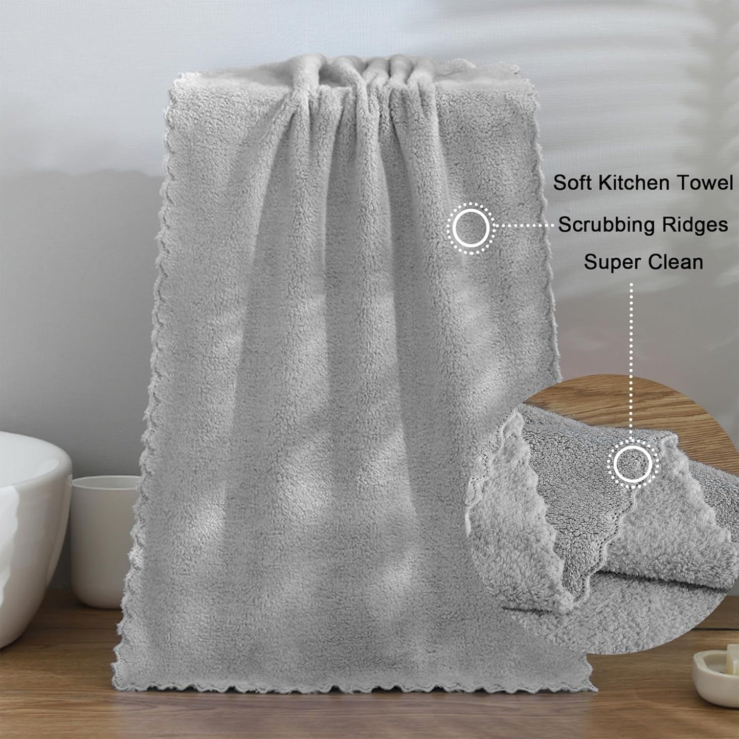 kimteny Kitchen Cloth Dish Towels, 13x28 Inches Premium Dishcloths, Super Absorbent Coral Velvet Microfiber Cleaning Cloths, Fast Drying Rags for Washing Dishes (13x28-12 Pack, Grey)