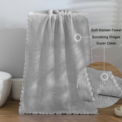 kimteny Kitchen Cloth Dish Towels, 13x28 Inches Premium Dishcloths, Super Absorbent Coral Velvet Microfiber Cleaning Cloths, Fast Drying Rags for Washing Dishes (13x28-12 Pack, Grey)