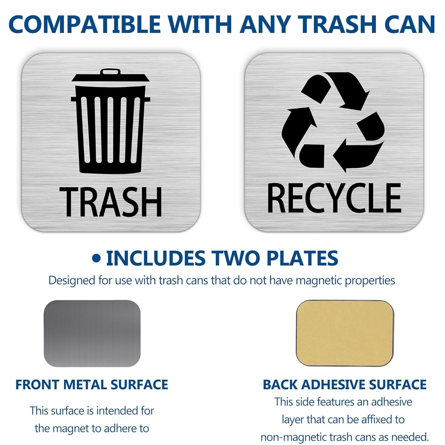 Recycle and Trash Magnets Sticker for Recycling Bins and Kitchen Cans, 2 Magnetic Sticker Adhesives for Garbage Containers, Outdoor Waste Bin