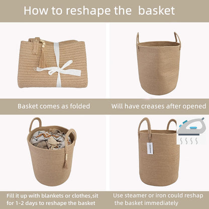 Rope Laundry Basket Laundry Hamper for Clothes Woven Storage Basket for Living Room Bedroom Boho Tall Rope Baskets for Blanket Toys Pillow Towels Baby Nursery Hamper Bin jute