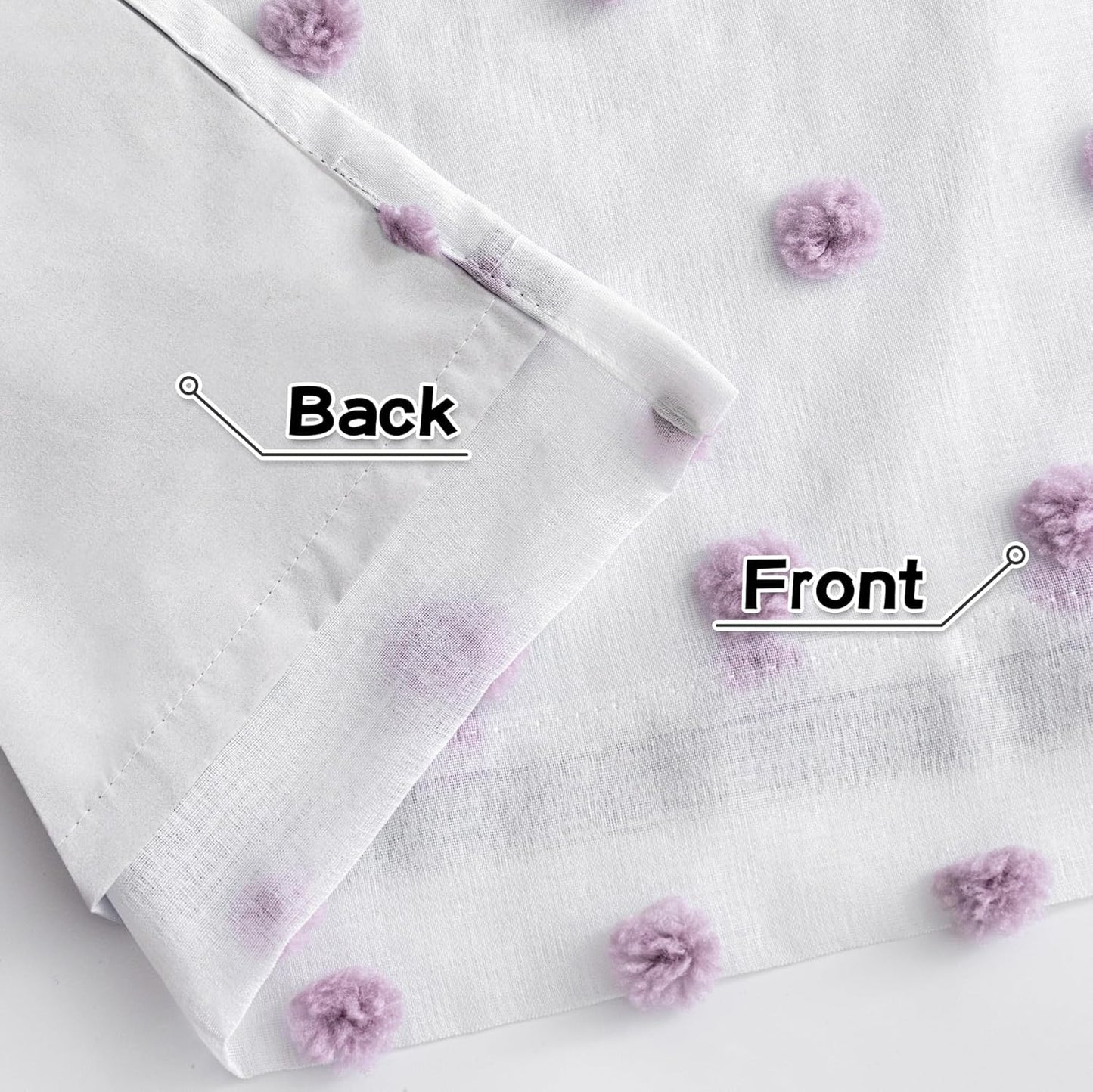 MYSKY HOME 100% Blackout Curtains for Girls Bedroom 54 Inch Long Purple Pom Pom Full Blackout Curtains for Kids Room 2 Panels Room Darkening Small Window Treatment Grommet 2 Layered Drapes 52"W x 54"L