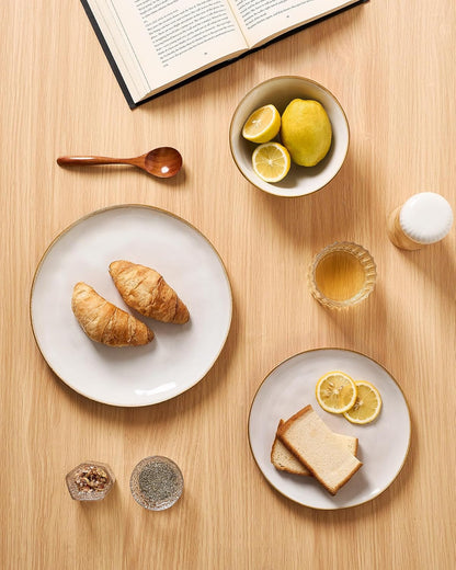 Famiware Dinnerware Sets for 8, Ocean Round 24-Piece Kitchen Plates and Bowls Sets, Reactive Glaze, Microwave and Dishwasher Safe, Scratch Resistant, Cappuccino White