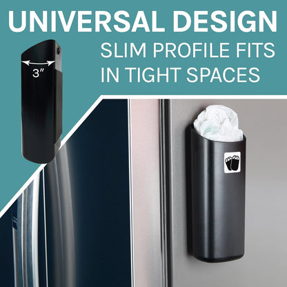 JS Jackson Supplies Small Black Lint Bin with Magnetic Back, Slim Profile Space Saving Trash Bin and Organizer for Laundry, Wall Mountable