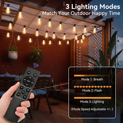 100 FT Solar String Lights Outdoor Waterproof with Remote & USB Port, Solar Power Patio Hanging Lights with Dimmer, Shatterproof LED Edison Bulb Outdoor String Lights for Outside Cafe Yard Fence