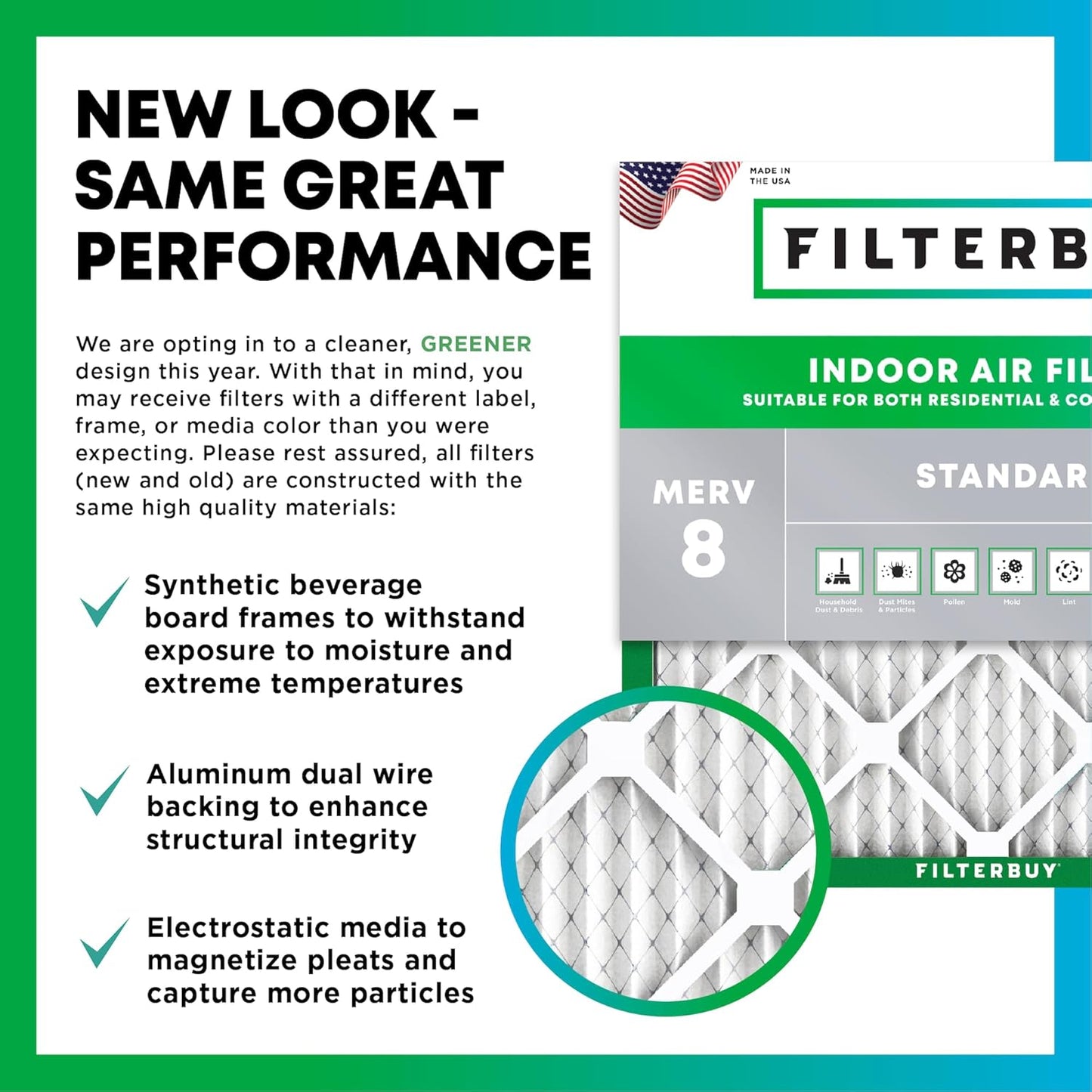 Filterbuy 10x24x1 Air Filter MERV 8 (MPR 700) Dust Defense Replacement (6-Pack), Electrostatic Pleated HVAC AC Furnace Filters, Made in USA (Actual Size: 9.50 x 23.50 x 0.75)