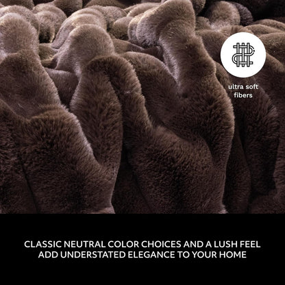 Mon Chateau Premium Reversible Luxury Faux Fur Throw for Couch, Sofa, or Bed - Plush Cozy Soft Blanket for Sleeping or Home Décor, 60" x 70" (Brown)