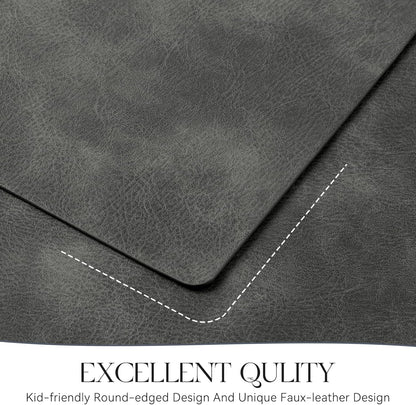 MOSAYT Vinyl Placemats Set of 6-12 X 17 Inch - Faux Leather 100% Waterproof Oil-Proof Wipeable PU Place Mats, Heat Resistant Reversible Table Mats for Kitchen, Dining, Outdoor (Dark Grey)