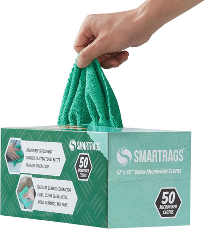 Arkwright Smart Rags in Box - (Bulk Case of 400) Lint Free Microfiber Cleaning Cloth, Scratch & Streak-Free, Dispensable Wash Towels for Cars, Window Glass, and Auto Shop, 12 x 12 in, Green
