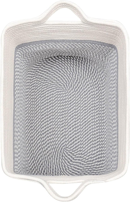 Storage Baskets for Clothes Fabric Cotton Rope Storage Basket with Handles, Decorative Woven Basket for Living Room,Closet Organizer Blankets, and 2bags (White/Gray, L14×W11×H14)