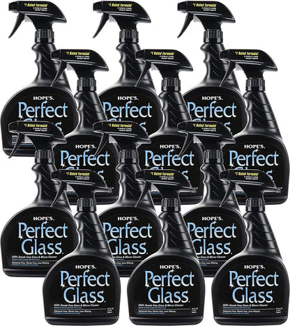 HOPE'S Perfect Glass Cleaner Spray, Streak-Free, Ammonia-Free Window, Mirror, Screen, Tinted Glass, and Shower Door Cleaner, Indoor and Outdoor Glass Surfaces, 32 Fl Oz, Pack of 12