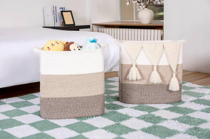 Tall Storage Bins for Clothes Fabric Cotton Rope Storage Baskets with Handles, Decorative Woven Basket for Living Room,Closet Organizer Blankets, and 2bags (Gradient Brown, L16×W11.4×H15.9)