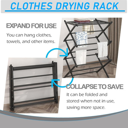 Household Indoor Folding Clothes Drying Rack, Dry Laundry and Hang Clothes,Towel Rack (Black)