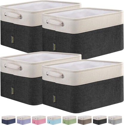 BALEINE Fabric Storage Bins for Shelves, Linen Storage Baskets for Organizing, Decorative Closet Storage Bins for Clothes, Toys, Home Storage (Black, 4 Pack)
