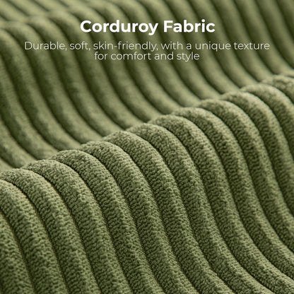 LIKIMIO 120" Modern L-Shaped Modular Sectional Sofa for Living Room, Corduroy Upholstery Green, Oversized 3-Seater Couch with Deep Seat and Movable Ottoman – No Assembly