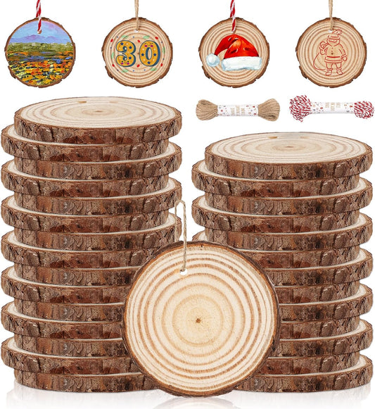 30 Pcs Wood Slices with Hole, 2.3-2.8 Inch Unfinished Wood, Wood Rounds for Crafts, Wood Crafts, Round Wood for Doodle, Splice, Paint, Art, Decorate, Ornament