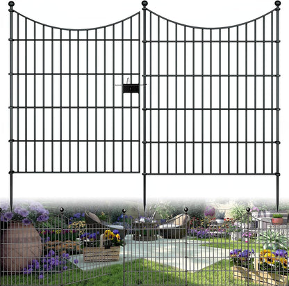10 Panels Garden Fence Dog Fence Outdoor for Yard, 32in H x 23.6ft L Rustproof Metal Fencing with Ground Stakes | No Dig Animal Proof Containment for Pets/Rabbits | Durable Patio Security Panels