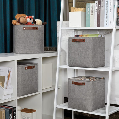 DULLEMELO Square Storage Cubes Baskets for Gifts Empty, 11 inch Cube Stroage Bins Linen Closet Organizers and Storage Baskets for Toy Nursery Shelves Bedroom Storage(4 Pack - 11" Grey)