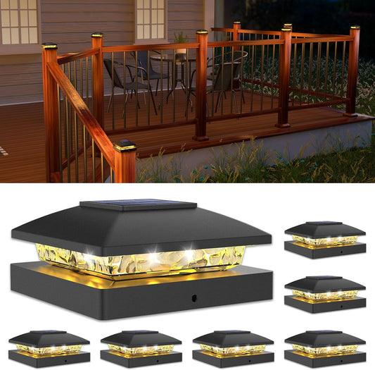 VOLISUN 4x4 Solar Post Cap Light 6pack,Solar Fence - Cap Lights Outdoor Waterproof for Wooden/Vinyl Post,Black Deck Post Cap Light Solar Powered with Warm White for Garden/Patio/Porch