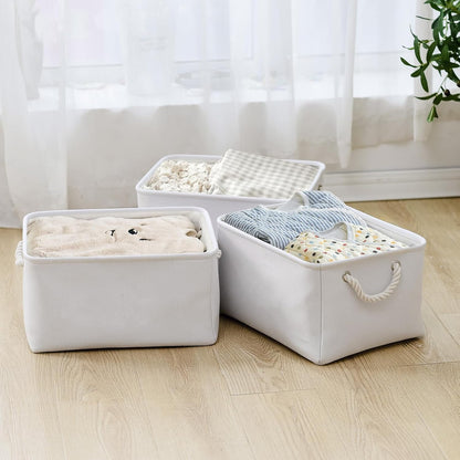 TheWarmHome Storage Basket for Gifts Empty - Large 3 Pack 15.7x11.8x8.2 inch Storage Basket for Organizing with Handles, Canves Storage Bins for Organizer Closet Toy Cubes Gift (White)