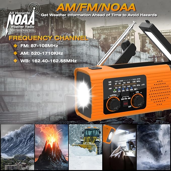 Emergency Weather Radio NOAA/AM/FM with 4000mAh Portable Radio, USB/Solar/Hand Crank Charging, LED Flashlight, Lamp, SOS Alarm, Radios for Outdoor Indoor Hurricane Survival Essentials, 2 Pack