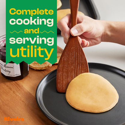 Riveira Set of 6 Premium Brown Bamboo Cooking Utensils - Bamboo Utensils for Cooking - Non-Toxic Kitchen Set - Wooden Kitchen Utensils for Non-Stick Cookware