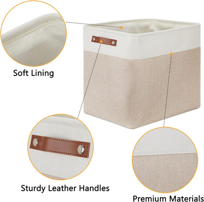 DULLEMELO Extra Large Storage Baskets, Fabric Storage Bins for Organizing Shelves Nursery Toys Books, Closet Baskets and Bins with Handles, White&Khaki, 2-Pack
