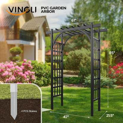 VINGLI Garden Arbor, PVC Wedding Arch for Ceremony Party, Garden Trellis for Climbing Plants Outdoor, Arch Backdrop Stand for Garden, Backyard, Wedding, Lawn (Black)