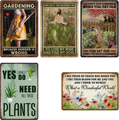 5 Pack Garden Signs Vintage Metal Tin Signs For Outside Garden Signs Decorative Outdoor Plant Lover Gifts Gardening Gift For Women Yard Sign Funny Gardening Decor 12x8 Inch