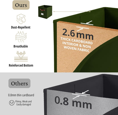 DECOMOMO Storage Cubes, 13x13x13 Storage Cube Bins with Labels, Fabric Organizer Bins (13" / 6pcs, Olive Green)