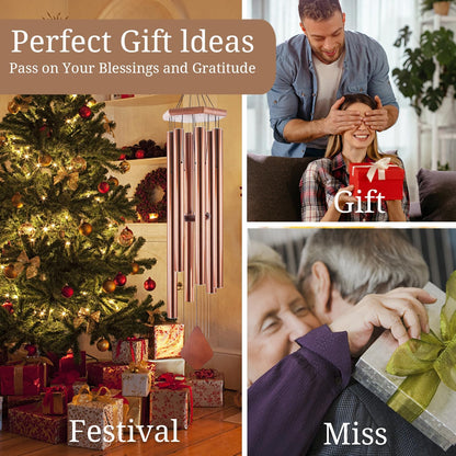 Wind Chimes Outdoor Large Deep Tone, 44 Inches Sympathy Wind Chimes Tuned Soothing Melody, Memorial Wind-Chime with 6 Heavy Tubes for Outside Decoration, Garden/Yard. Copper