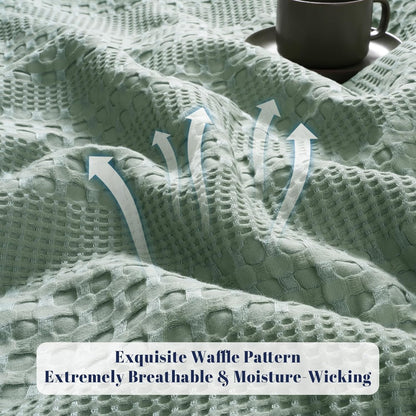 PHF Cooling Waffle Blanket King Size, Lightweight 60% Rayon Derived from Bamboo & 40% Cotton Breathable Blanket for Hot Sleepers, Soft and Luxury for Bed Couch and Sofa, 104"x90", Sage Green