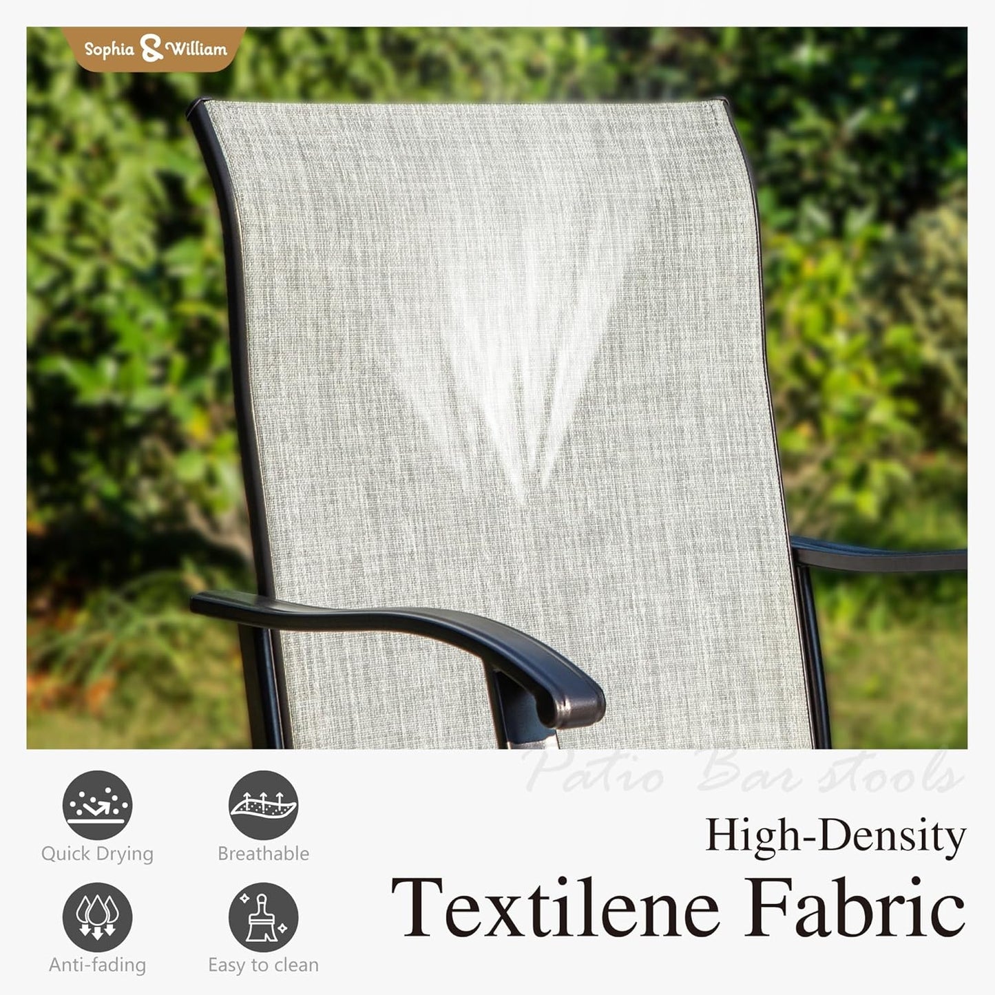 Sophia & William Outdoor Bar Set, Patio Bar Table and Chairs Set, Bar Height Patio Set - 2 x Swivel Bar Chairs(Grey), 1 x Rectangular Bar Table(Wood-Like)