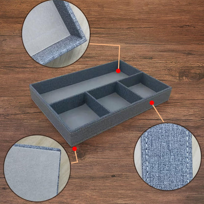 Desktop Storage Organizer, Bedside Table or Storage rack Leather Tray, Valet Tray, Dresser Organizer, 4 Compartments,PU Leather Drawer Storage Organizer Decorative Trays. (gray)