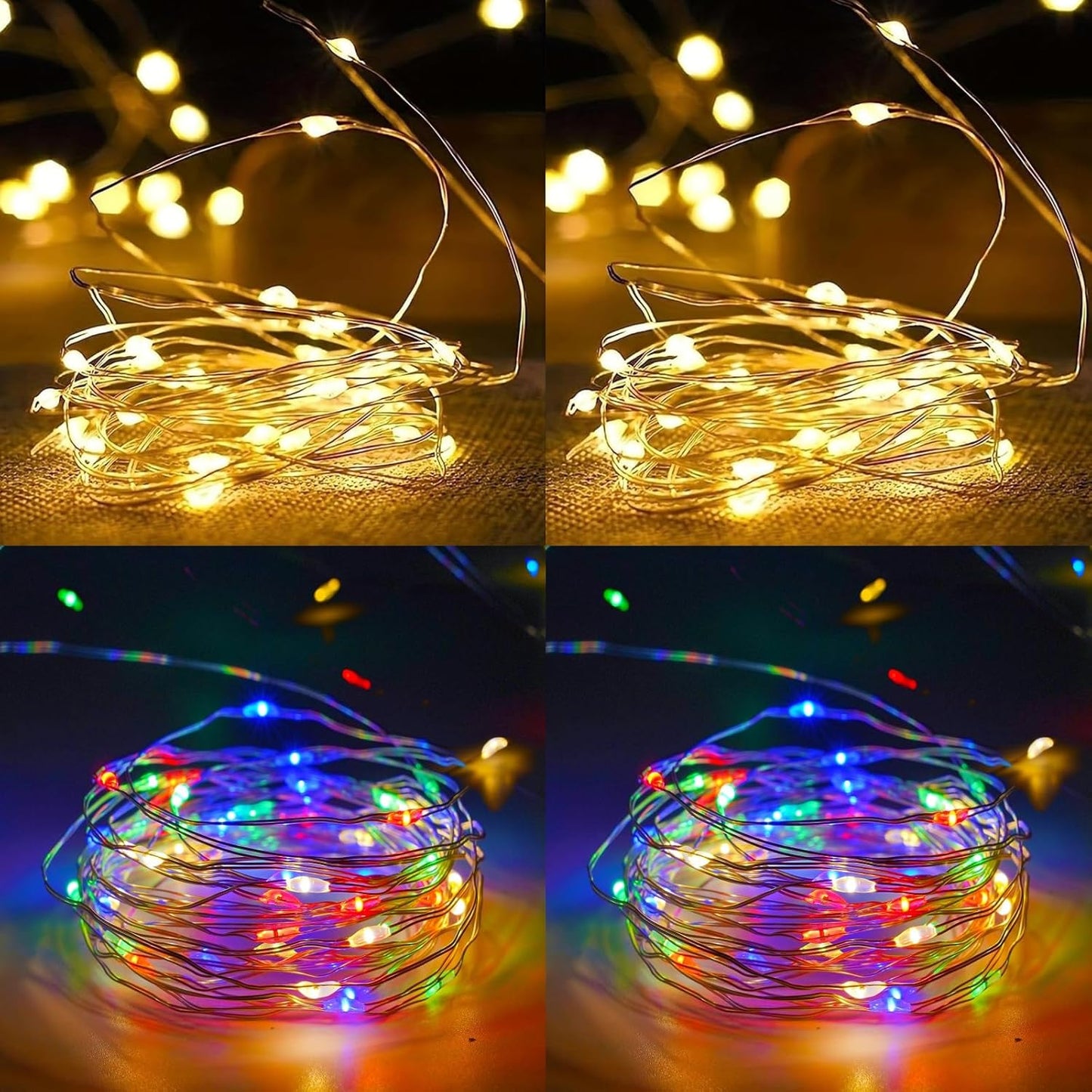 4-Pack 50 LED Fairy Lights Battery Operated with Timer, 16FT Waterproof Starry String Lights Outdoor Indoor Mini Cuttable Lights for Bedroom Wedding Birthday Christmas Parties (Warm White&Multi Color)