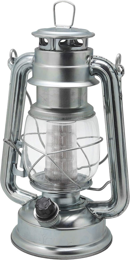 YAKii LED Vintage Lantern Metal Hanging Hurricane 12 LED Dimmer Switch Cold White Battery Operated Power Outage Indoor Camping Lighting Outdoor Brooklyn Decoration(Silver)