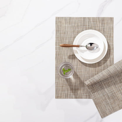 LEXMORE Placemats Set of 8 Vinyl/Plastic Woven Place Mats for Kitchen Table Indoor/Outdoor Washable Placemat Wipeable Dining Table Mats(A-Caramel)