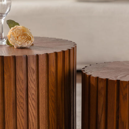 Nesting Round Coffee Table Set of 2, 18.9" Small Circle Accent End Table for Small Spaces, Morden Drum Side Table, Wooden Center Table for Living Room, Fully Assembled - Dark Walnut