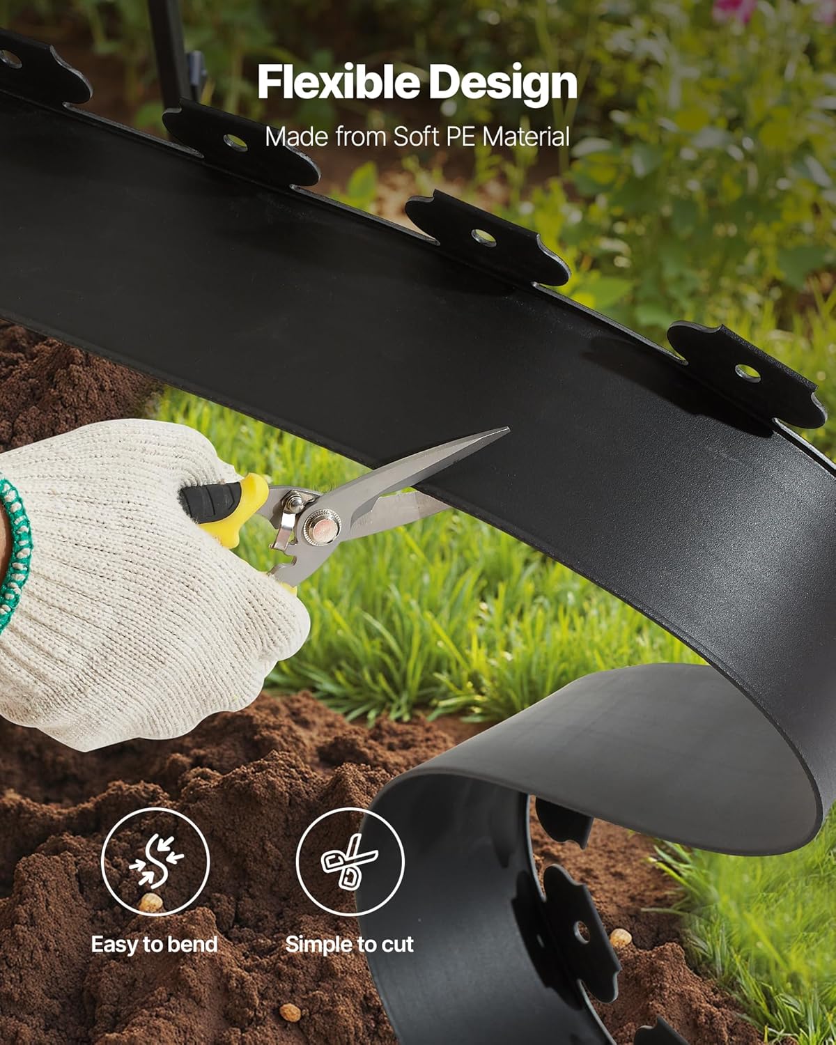 VEVOR Landscape Edging, 66 ft x 4 in Plastic Garden Border Edging with 60 Spikes & 2 Ground Stakes, No Dig, Flexible Lawn Edgings Roll, UV-Resistant Mini Fence Borders for Flower Beds Yard Paver