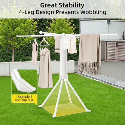 BIREN Clothes Drying Rack Foldable Extending Laundry Rack with 16 Clips Collapsible Clothing Rack Space-Saving Clothing Racks for Hanging Clothes, Indoor, Camping, Balcony, Outdoor