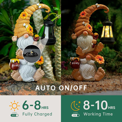 Garden Gnome Statue with Solar Lights – Large Outdoor Sculptures for Patio, Lawn, Yard – Ideal Gifts for Moms, Women, Grandma, Mothers Day, Birthdays, – Funny Double Gnomes Decoration for Housewarming