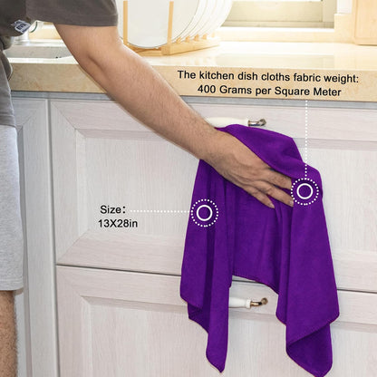 kimteny 13x28 Inches Kitchen Cloth Dish Towels, 400 GSM Premium Dishcloths, Super Absorbent Coral Velvet Microfiber Cleaning Cloths, Fast Drying Rags for Washing Dishes (12 Pack, Purple)