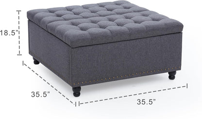 Tbfit Large Square Storage Ottoman Bench, Tufted Upholstered Coffee Table Ottoman with Lift Top & Wooden Legs, Oversized Storage Ottomans Toy Box for Living Room (Dark Grey)