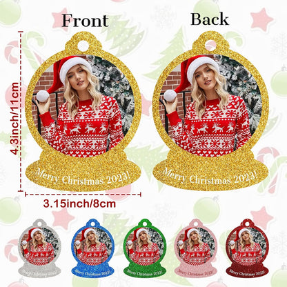 Personalized Christmas Ornament 2025, Double-Sided Photo Acrylic Customized Family Christmas Ornament Spherical with Picture for Xmas Tree Decor Custom Gifts