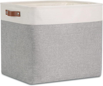 DULLEMELO Large Storage Baskets with Handles, Fabric Storage Bins for Organizing Clothes Toys Books, Canvas Storage Bin for Office Bedroom Closet Nursery Laundry Storage (White&Gray)