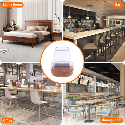 Ezprotekt 24 Pcs Small Clear Square Chair Leg Floor Protectors for Hardwood Floors, Silicone Felt Furniture Pads, Table Chair Leg Cups Covers, Bar Stool Leg Protectors Caps (S Fit: 3/5" to 7/10")