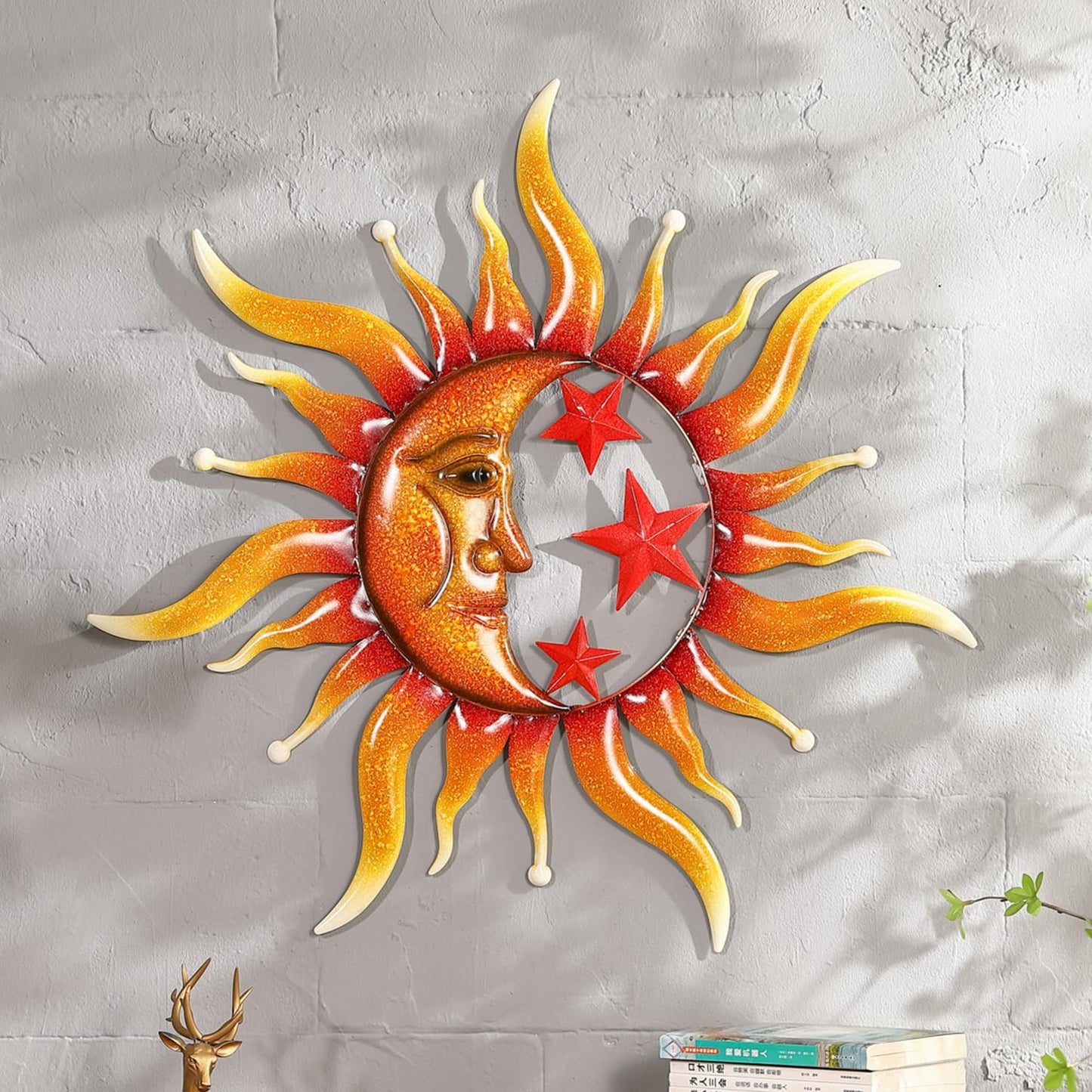 TICKCACY Metal Sun Wall Art Decor, 30.5” Large Sun And Moon Sculpture for Indoor Outdoor, Moon And Sun Wall Hanging Decor for Living Room Farmhouse Yard Garden Patio
